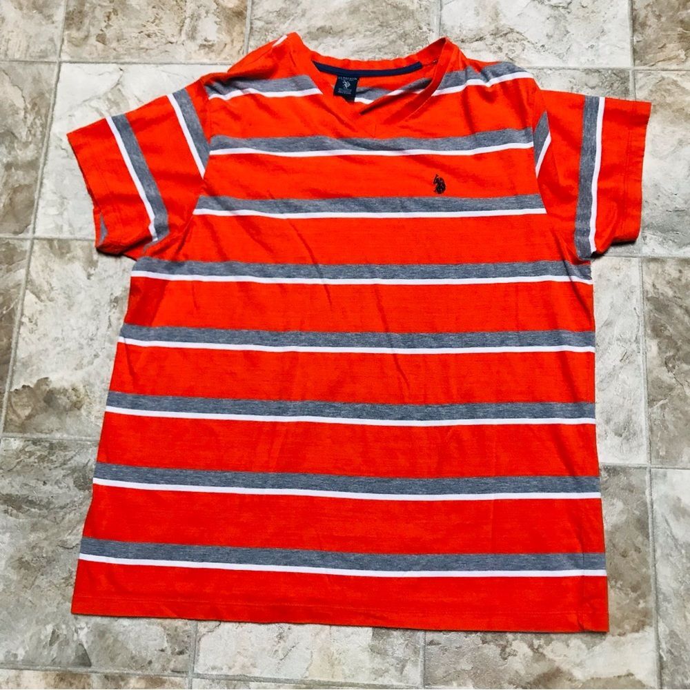 US Polo Assn orange striped v-neck shirt size XL